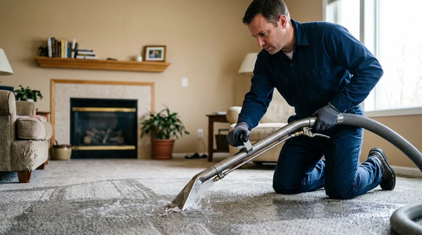 Water damage restoration technician working near Volga, WV